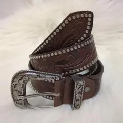 ラス1★ベルト ブラウン スタッズ ウエスタン アンティーク Y2K アメカジ