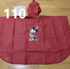 110 ミニーマウス フード付きポンチョ 赤　 レインコート　雨ガッパ