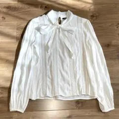 ZARA ボウタイ リボンブラウス レース 長袖 XS 白