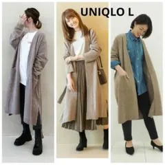 UNIQLO ユニクロ スフレーンベルテッドロングニットコート ウール混 L