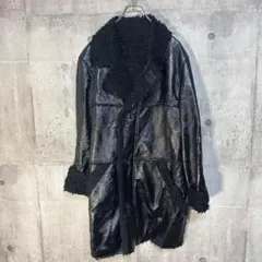 ZARA エナメルムートンコートロングコート 黒 ボマージャケット パテント