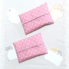 ポケットティッシュケース　水玉柄　ドット柄　ピンク系　ハンドメイド