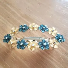 青　薄黄　花デザインバレッタ