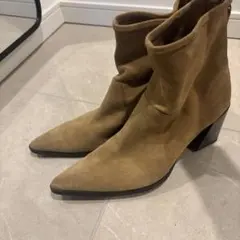 ZARA ブラウン スエード ウエスタンブーツ 中ヒール