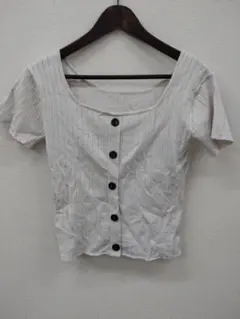 (12) GRL リブ編み 半袖シャツ ボタン付き