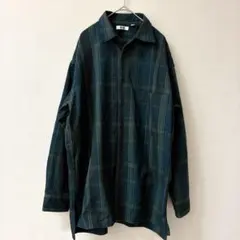 美品　UNIQLO U フランネルチェックシャツ M グリーン オーバーサイズ