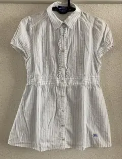 BURBERRY BLUELABEL 半袖シャツ ストライプ フリル 綿100%
