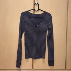 brandy melville 長袖 ボーダー ヘンリーネック