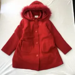 【クミキョク】中綿ジャケット コート フードファー着脱可 毛混 L 130