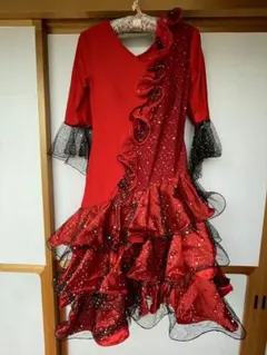 社交ダンスドレス 赤 フリル スパンコール