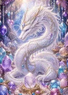 087【宝石に護られし白龍 】永遠の幸運と繁栄 デジタルアート 開運アート