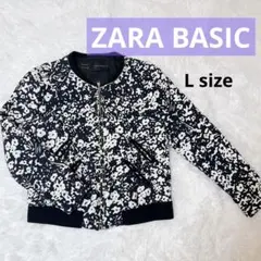 ZARA BASIC ザラ ボンバージャケット ブルゾン 花柄 L ノーカラー