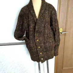 ✨手編　メンズカーディガン ブラウン リブ編み