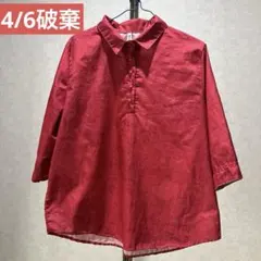 Lサイズ　鮮やかな赤色 五分袖（肘下くらい）シャツ 軽量、速乾