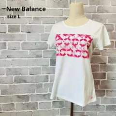 ニューバランス ロゴTシャツ 白ピンクLサイズ C830