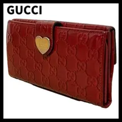GUCCI グッチ　長財布　ラブリーハート　エナメル　GG シマ　レッド