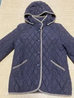 BEAMS HEARTキルティングジャケット フード付き ブラウン ドット柄