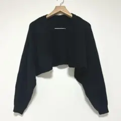 ◎美品SHEINショート丈ニットカーディガンボレロ ブラック長袖黒Mボリューム袖