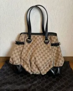 GUCCI GGキャンバス バンブー シェリーライントートバッグ マチ伸縮 