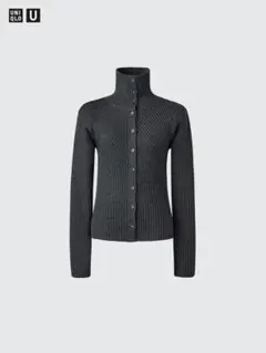 ユニクロ メリノブレンドハイネックカーディガン ダークグレー Mサイズ