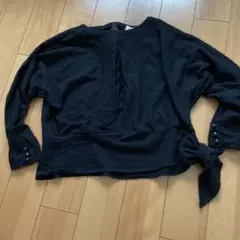 黒 長袖ニット　日本製　9A3 毛100%昭和レトロ