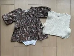 プティマイン　ベビー　ワンピース　ロンパース　ベスト付き　茶色　白のサムネイル