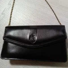 黒レザーショルダーバック　チェーンショルダーバック　冠婚葬祭　入学式