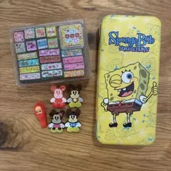 平成レトロ　当時品　缶ペンケース クリップ　スタンプ　セット