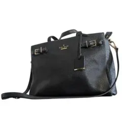 美品 kate spade 黒 レザー 2WAY トートバッグ ショルダーA4