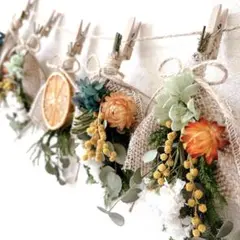ドライフラワー　ナチュラルフラワー　ミモザ　ガーランド　ドライオレンジ付