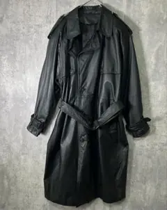 極上 レザー トレンチコート ベルト ロング 黒