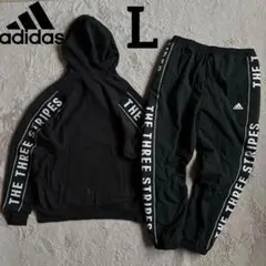 新品 ブラック adidas セットアップ パーカー ナイロンパンツ L