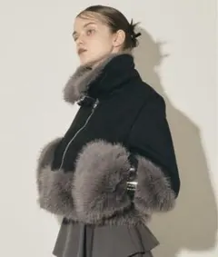 ムートンコート 黒 ファー付き