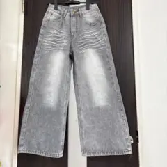 グレー ワイドパンツ フェード加工