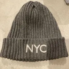 グレー NYCロゴ ニット帽 57-59cm