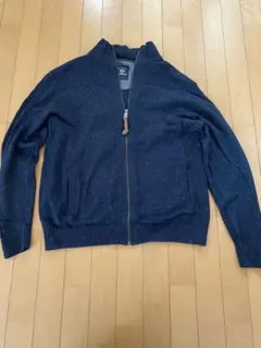 ネイビー スラブ編み ジップアップジャケット