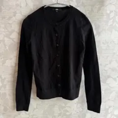 ユニクロ 綿100% クルーネックカーデ S 黒