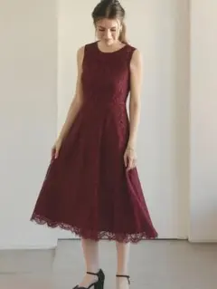 バーガンディ 総刺繍レース ドレス