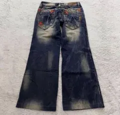 LOLITA JEANS 刺繍デニム ワイドパンツ フレア 韓国 花柄 26のサムネイル