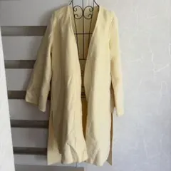 ノーカラー ロングコート ライトイエロー