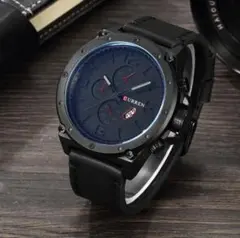 CURREN クロノグラフ ブラックレザー 時計