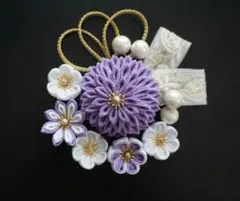 No.86/薄紫白/つまみ細工髪飾り/結婚式/成人式/卒業式