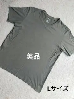 GU 半袖Tシャツ Vネック オリーブ レギュラーフィット L