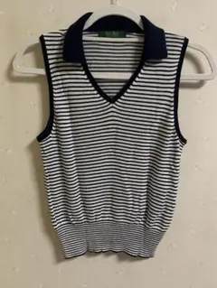 East Boy ホワイト&ネイビー ボーダー柄ノースリーブニット　春夏用