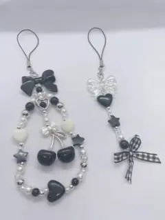 ビーズキーホルダーストラップ 韓国 y2k リボン コレクトブック チャーム