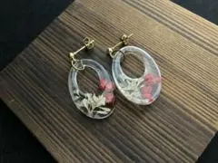 可愛い押し花入り 透明樹脂 フープピアス セット（両耳用）