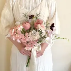 ピンクベージュ胡蝶蘭♡カラー♡アンスリューム♡韓国風ウェディングブーケ