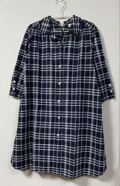 ゴールデンベア★麻混☆5分袖チェック柄ワンピース