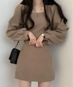 Loueme ルエム スクエアネックリボンワンピース
