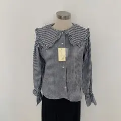 【新品未使用】チェック柄フリル襟シャツ Ｌサイズ